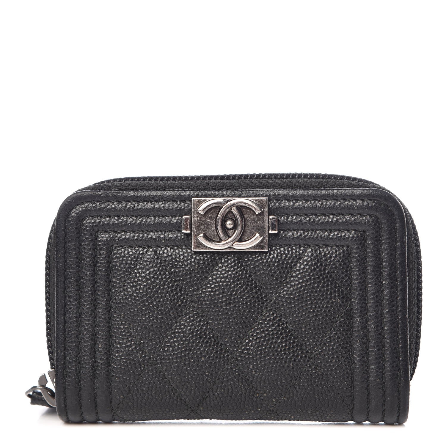 Chanel Caviar Quilted Boy Zip Around Coin Purse Wallet Black 1 of 8