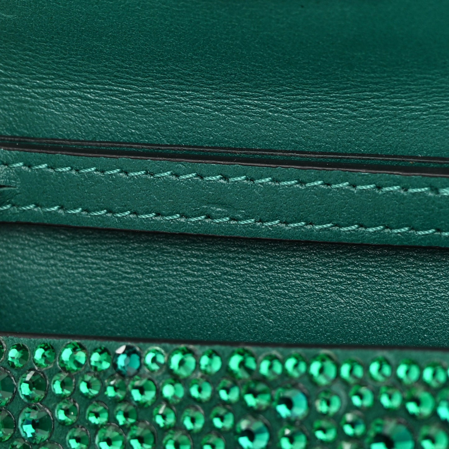 Crystal Embroidered Micro Vsling Top Handle Bag Emerald