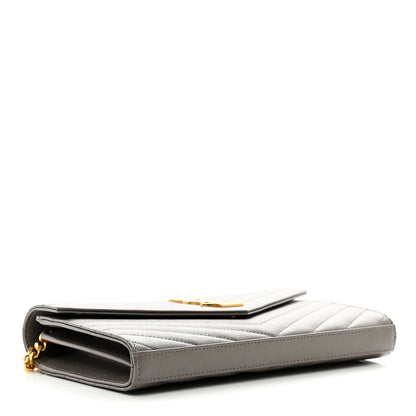 Saint Laurent Grain De Poudre Matelasse Chevron Monogram Chain Wallet Fog 4 of 10