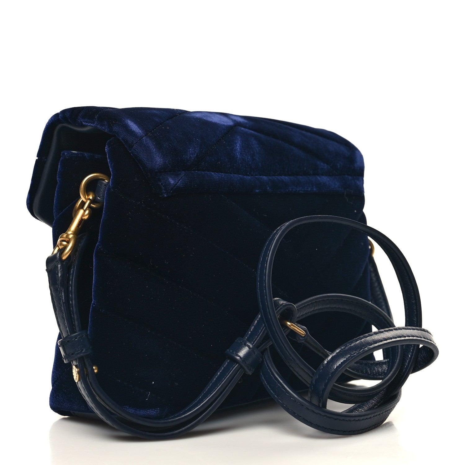 Saint Laurent Velvet Y Quilted Monogram Toy Loulou Chain Satchel Deep Marine 3 of 12