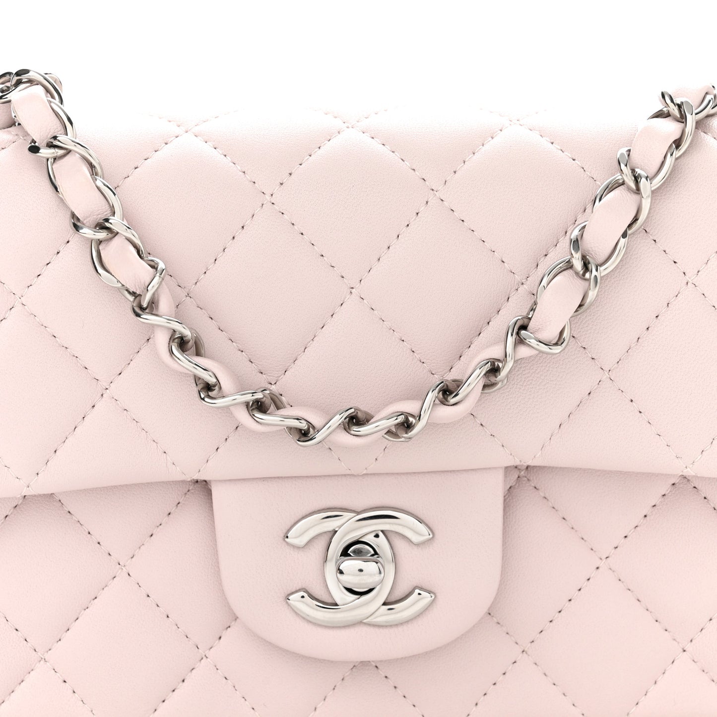 Lambskin Quilted Mini Rectangular Flap Light Purple