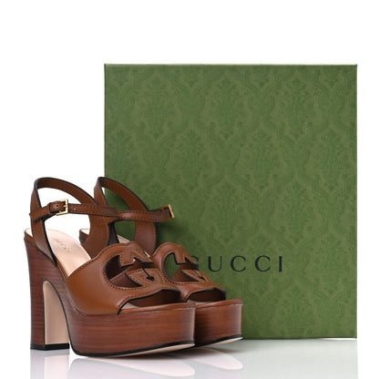 Gucci Cosmos Softy Calfskin Wooden Interlocking G Cut-Out 30/120mm Platform Sandals 35.5 Cuir 14 of 14