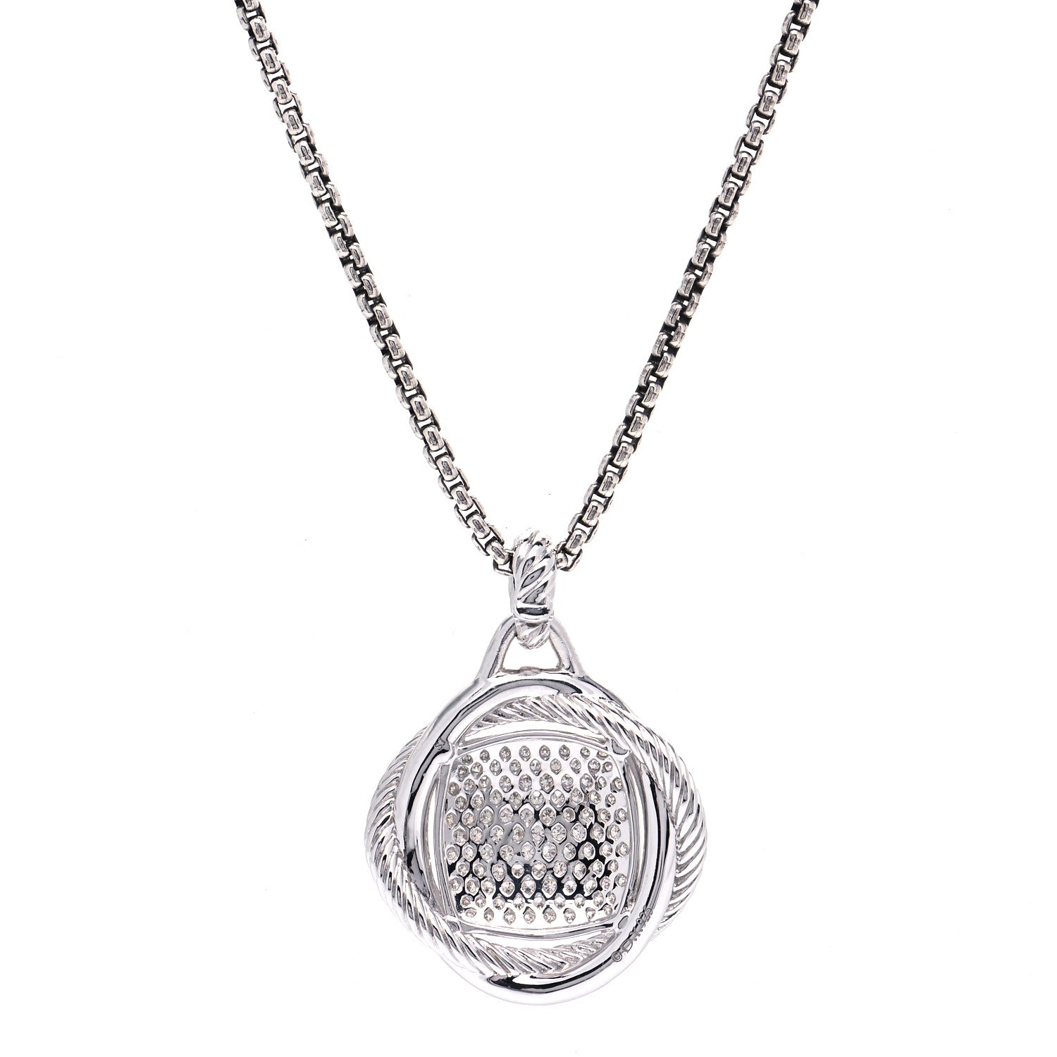 David Yurman Sterling Silver Diamond 32mm Infinity Pendant Necklace 4 of 5
