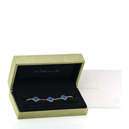 Van Cleef & Arpels 18K Yellow Gold Blue Agate 5 Motifs Vintage Alhambra Bracelet 5 of 5