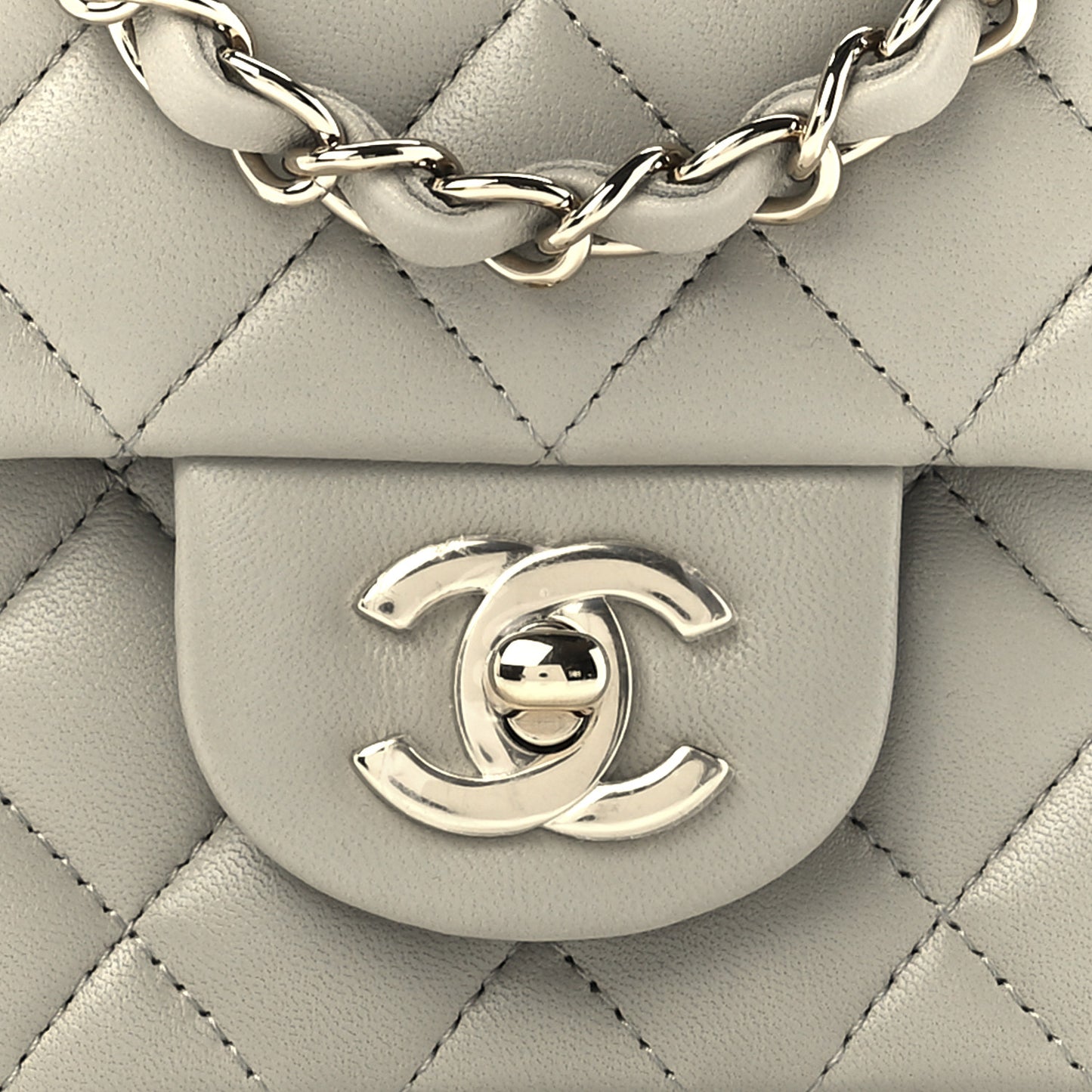Lambskin Quilted Mini Square Flap Light Grey