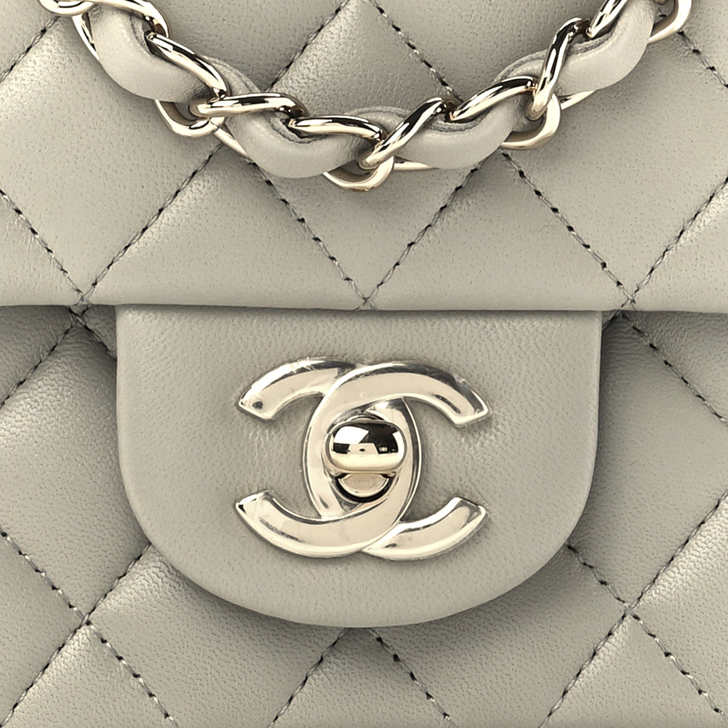 Chanel Lambskin Quilted Mini Square Flap Light Grey 9 of 13