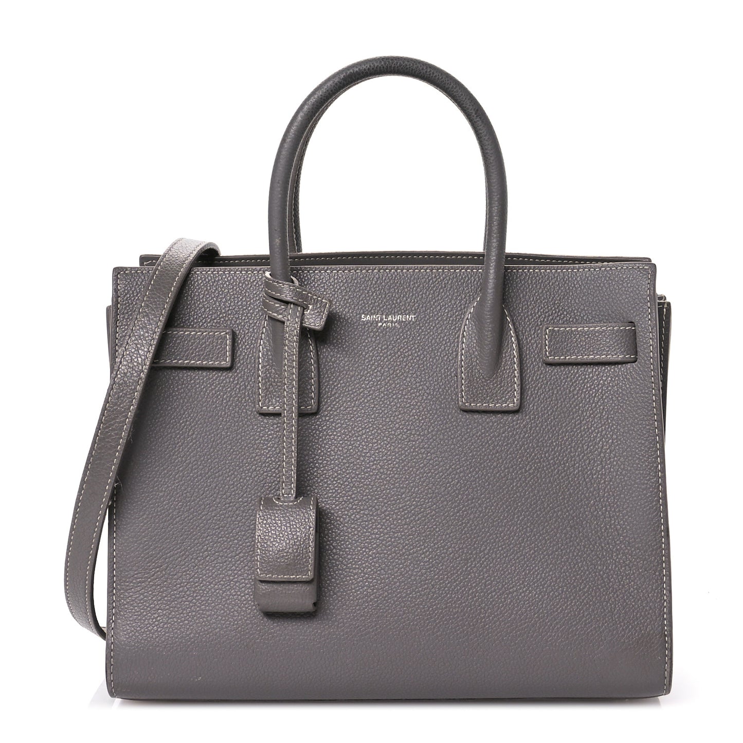 Grained Calfskin Topstich Baby Sac De Jour Grey