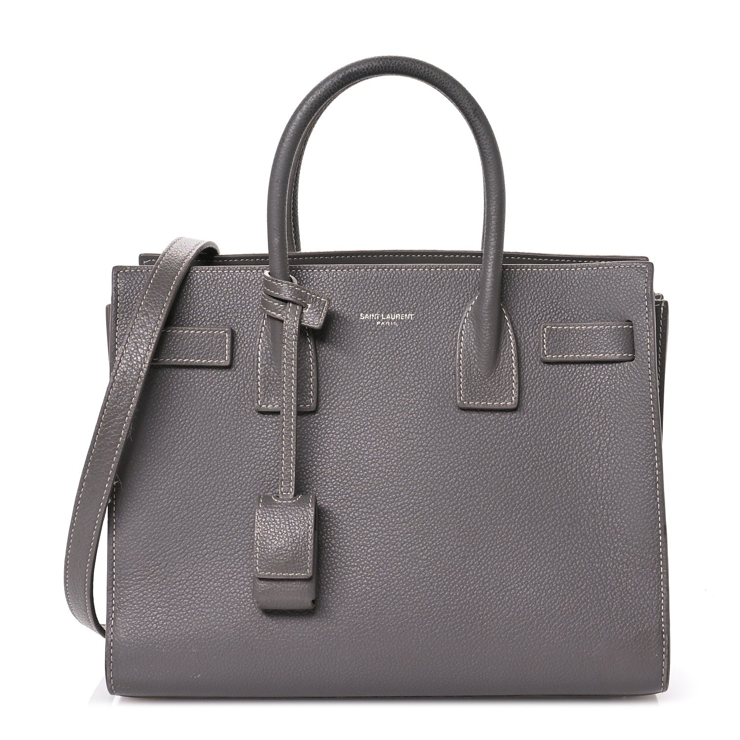 Saint Laurent Grained Calfskin Topstich Baby Sac De Jour Grey 1 of 15