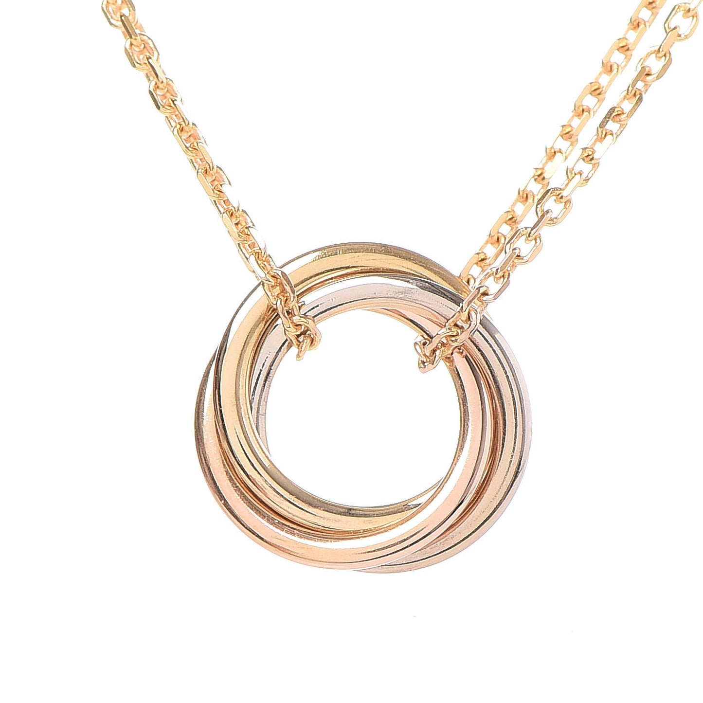 18K Pink Yellow White Gold Trinity Double Chain Pendant Necklace