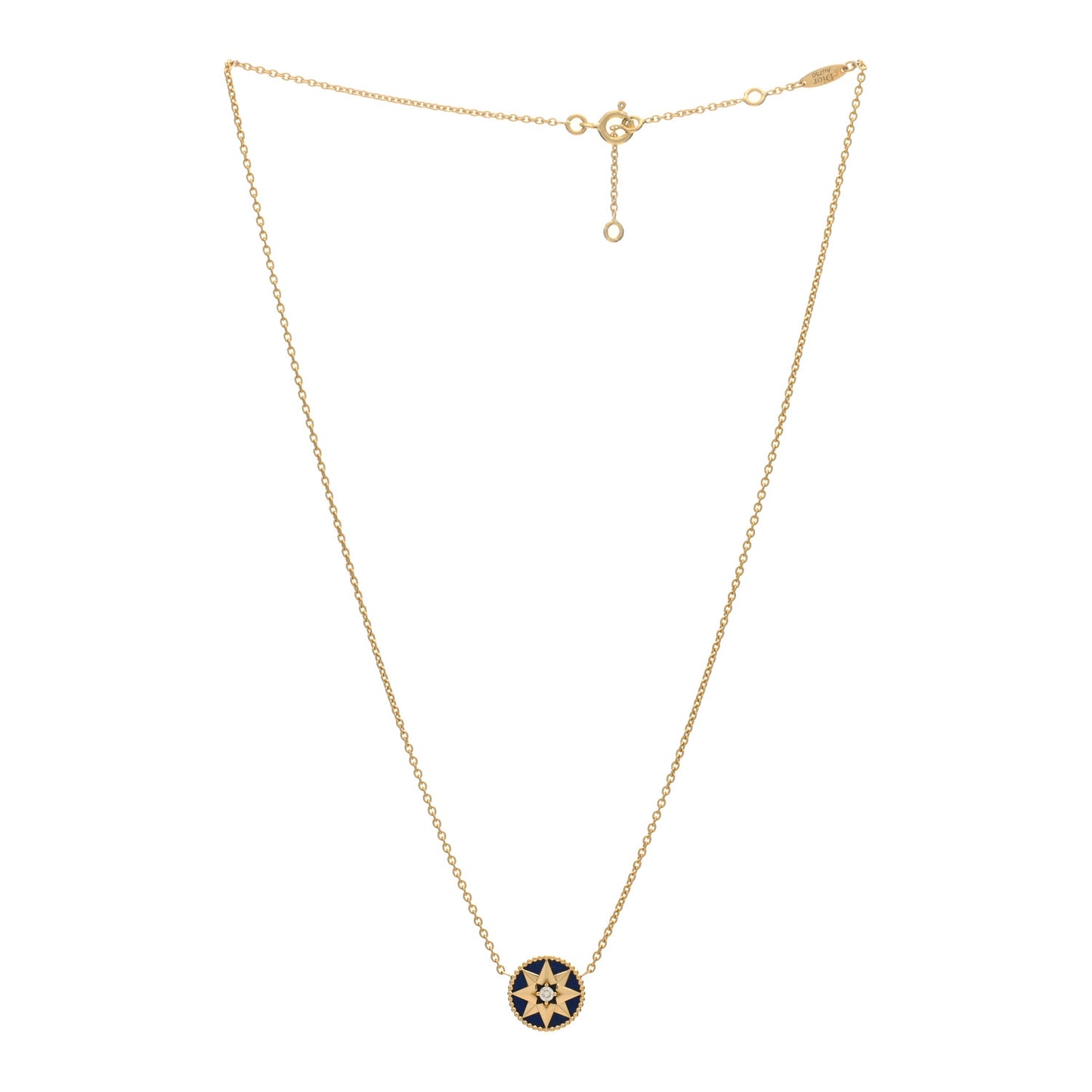 18K Yellow Gold Diamond Lapis Lazuli Rose Des Vents Necklace