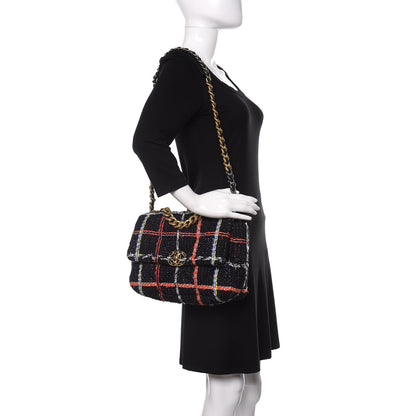 Chanel Tweed Quilted Large Chanel 19 Flap Black Orange Blue 2 of 12