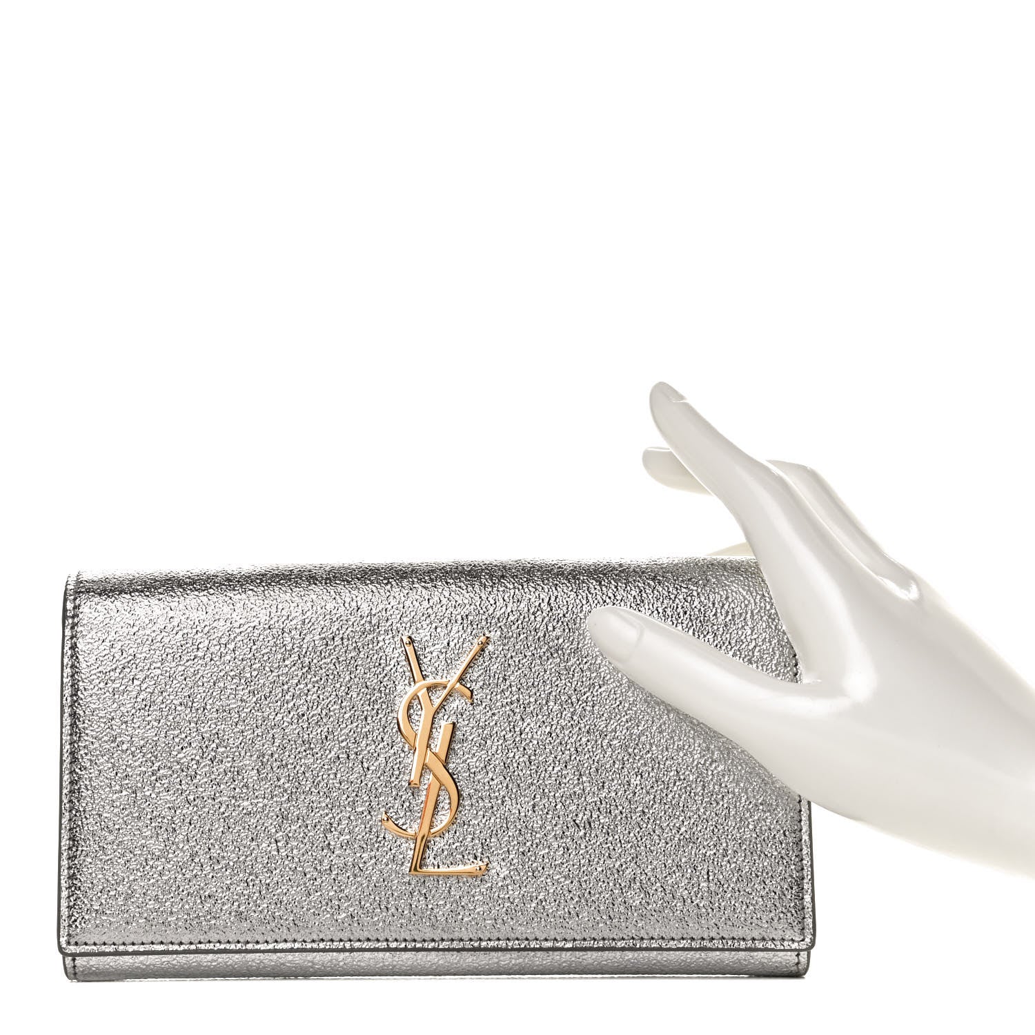 Saint Laurent Metallic Calfskin Classic Monogram Cassandre Wallet Silver 2 of 12