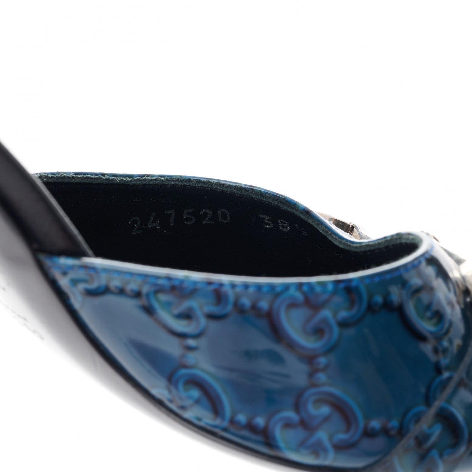 Gucci Patent Guccissima Horsebit Mid Heel Slides 38.5 Royal Blu 8 of 8