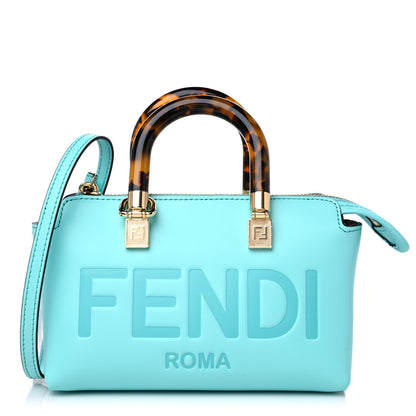 Fendi Vitello King Plexiglass Logo Embossed Mini By The Way Top Handle Boston Bag Spring Turquoise 1 of 10