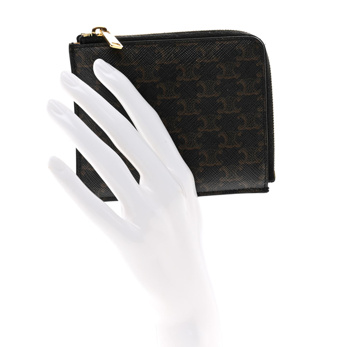 Triomphe Canvas Zipped Purse With Removable Card Holder Black Tan