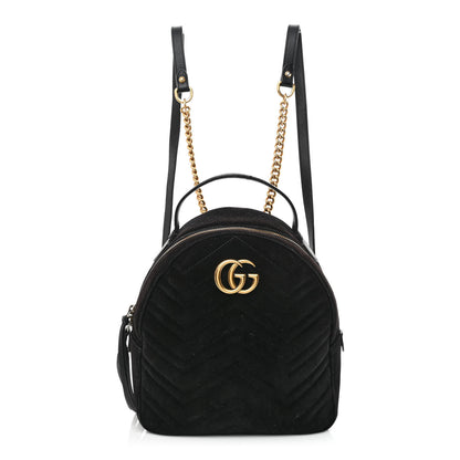 Gucci Velvet Matelasse GG Marmont Dome Backpack Black 1 of 20