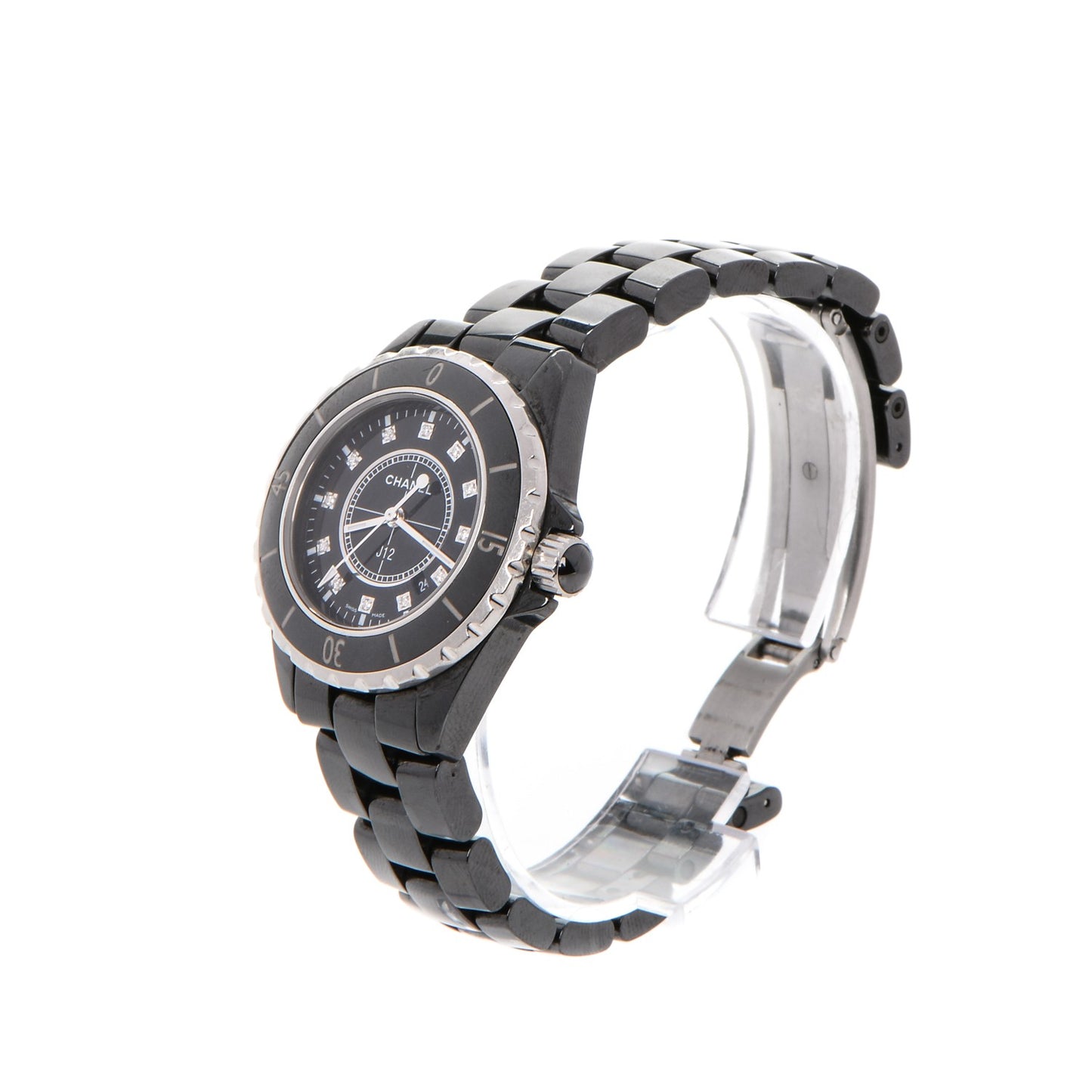 Stainless Steel Ceramic Diamond 33mm J12 Quartz Watch Black