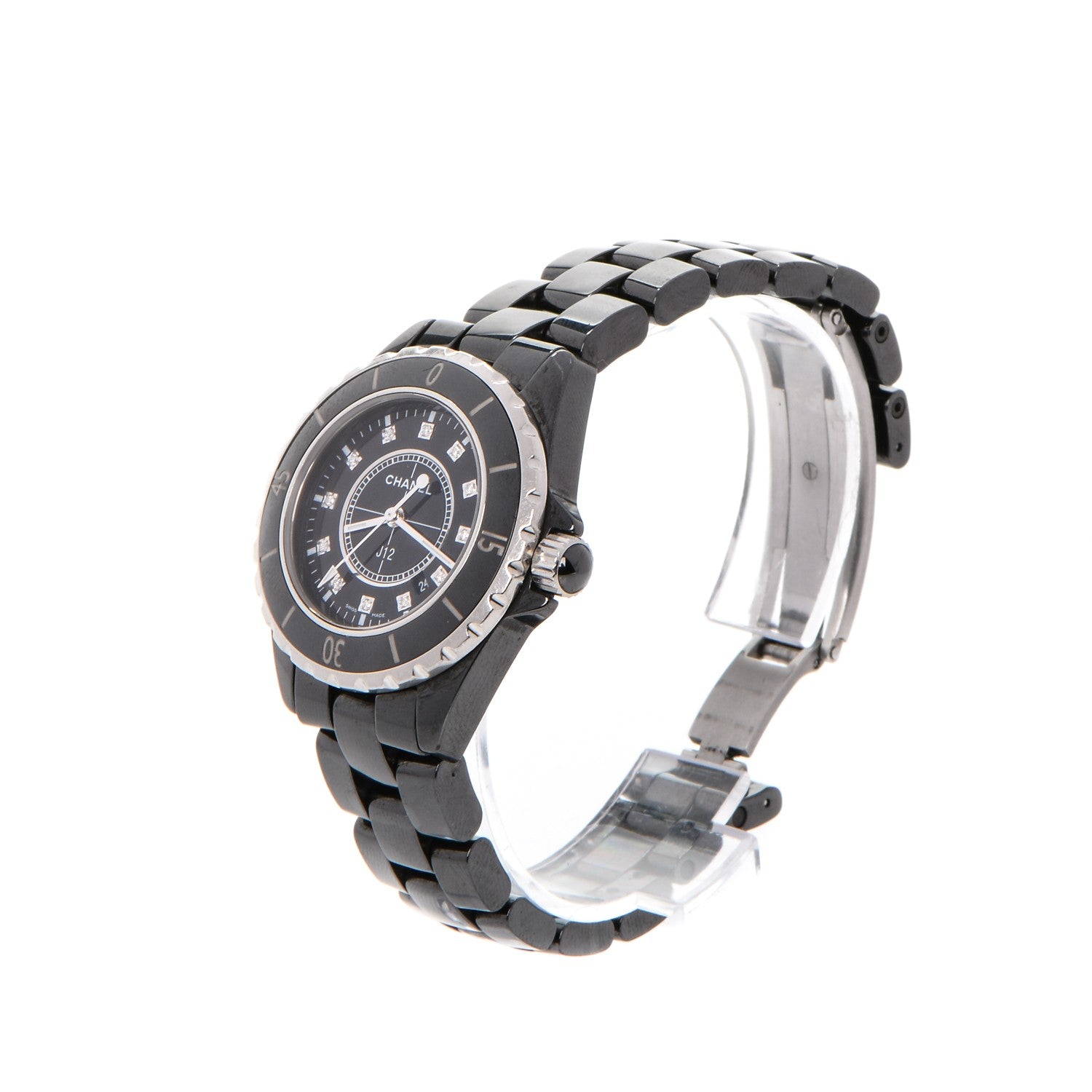 Chanel Stainless Steel Ceramic Diamond 33mm J12 Quartz Watch Black 3 of 8