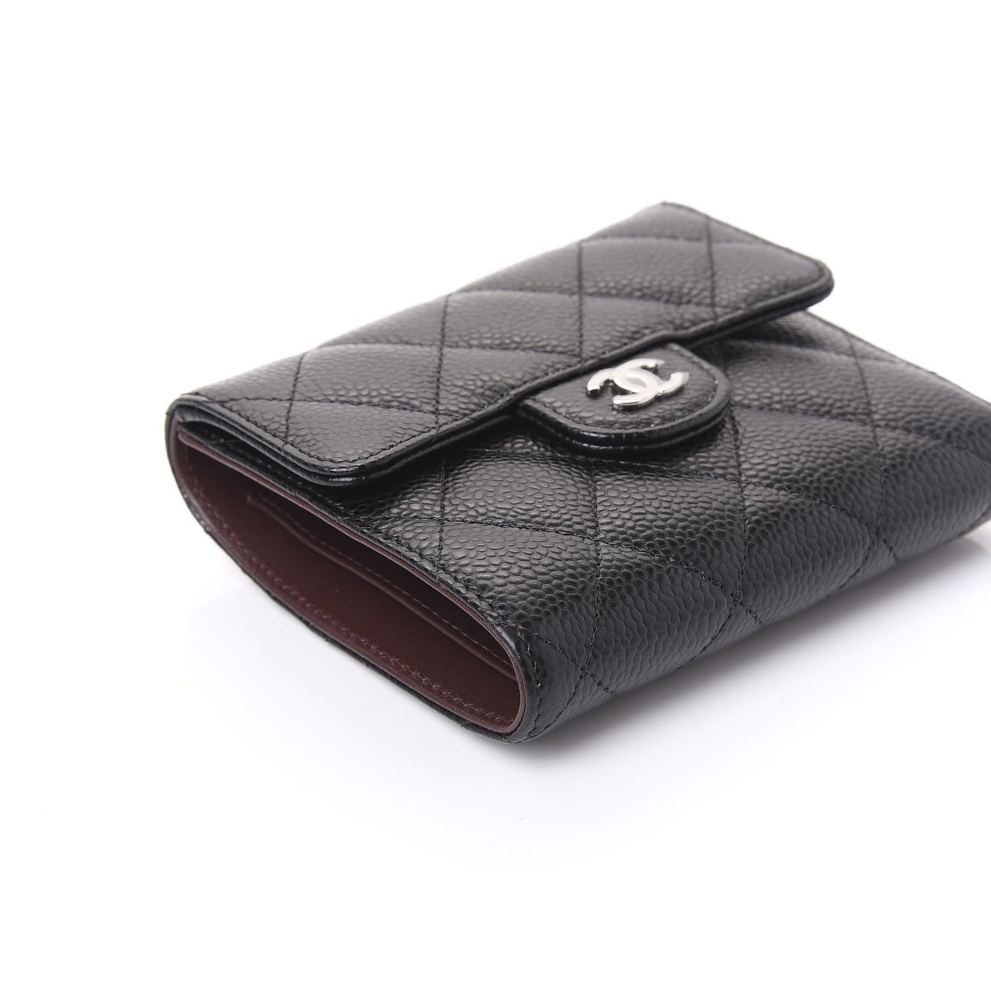 Caviar Quilted Compact Flap Wallet Black