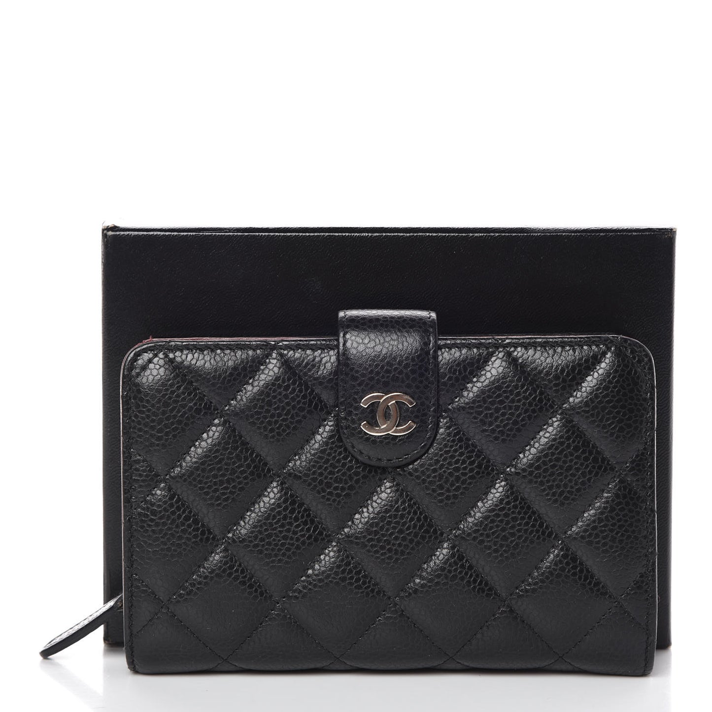 Caviar Quilted Zipped Pocket Wallet Black