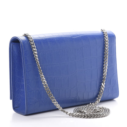 Saint Laurent Calfskin Crocodile Embossed Medium Classic Monogram Kate Tassel Satchel Bleu Majorelle 3 of 12