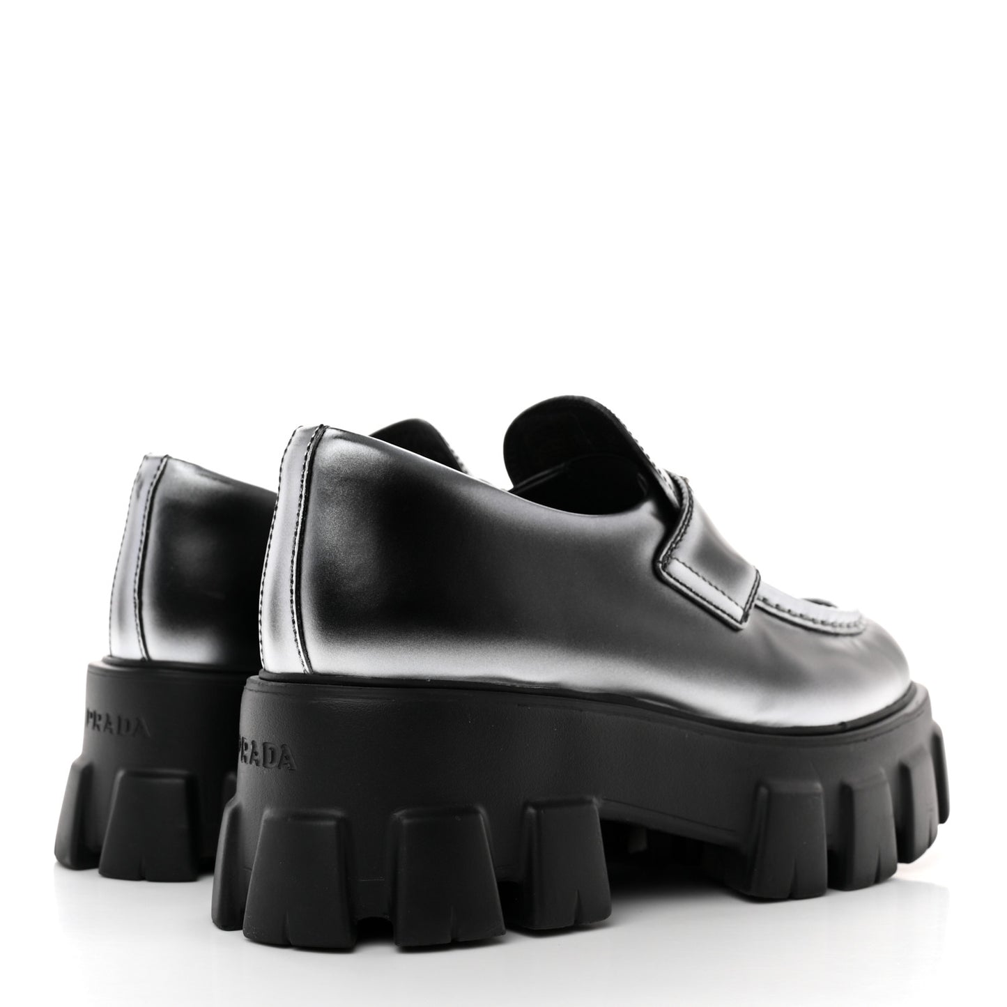 Spazzolato Rois Sfumato Metal Triangle Logo Monolith 60mm Loafers 38 Black Argento
