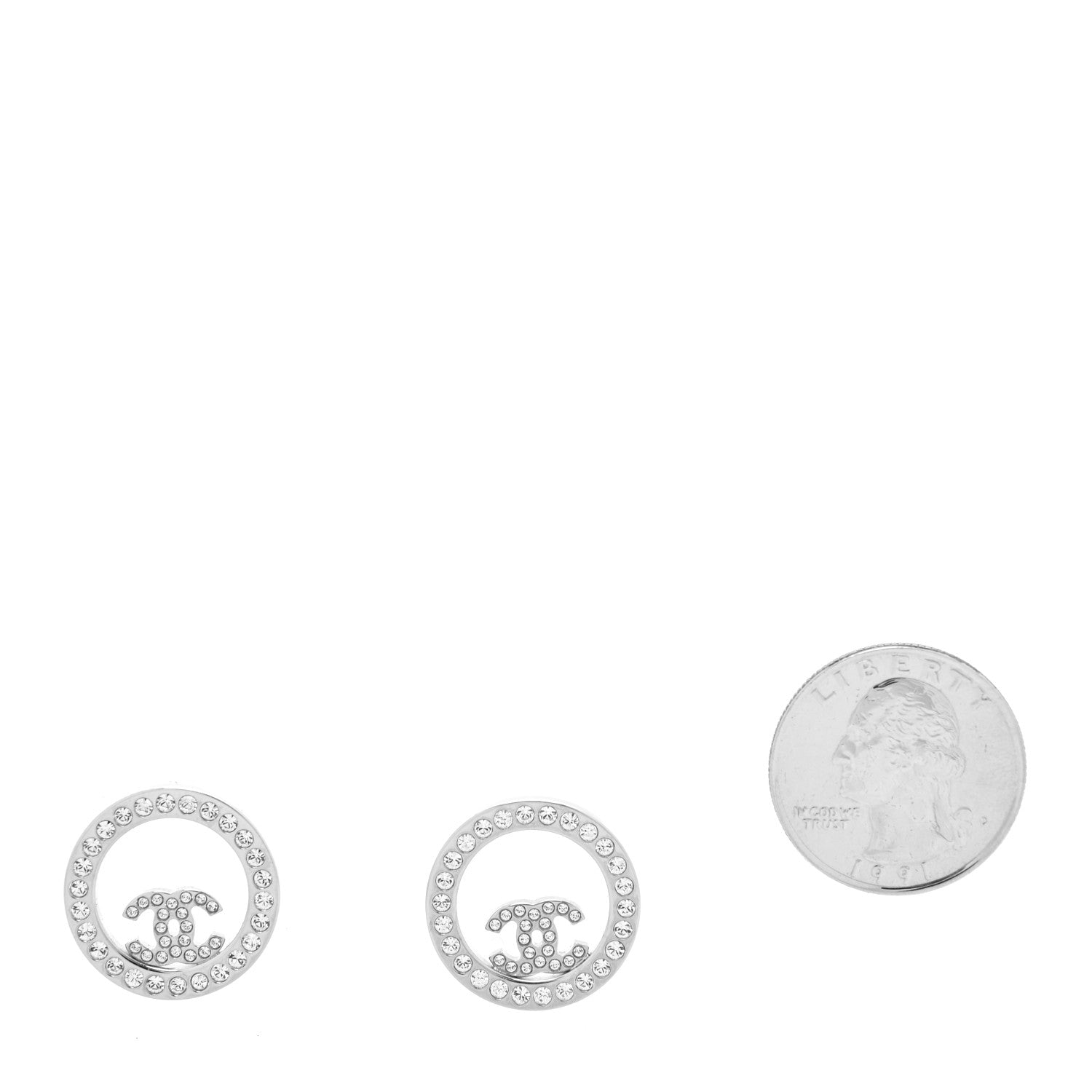 Chanel Crystal CC Round Earrings Silver 2 of 4