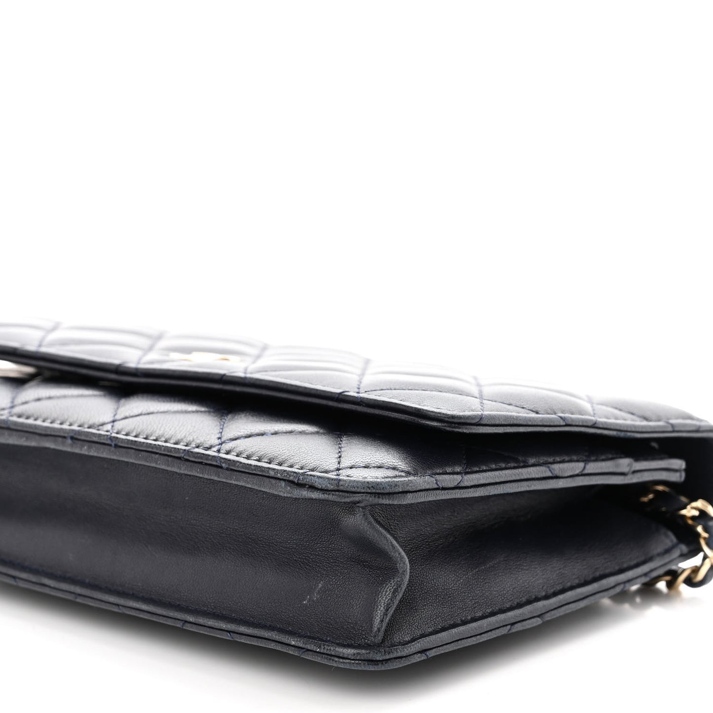 Lambskin Quilted Wallet On Chain WOC Navy Blue