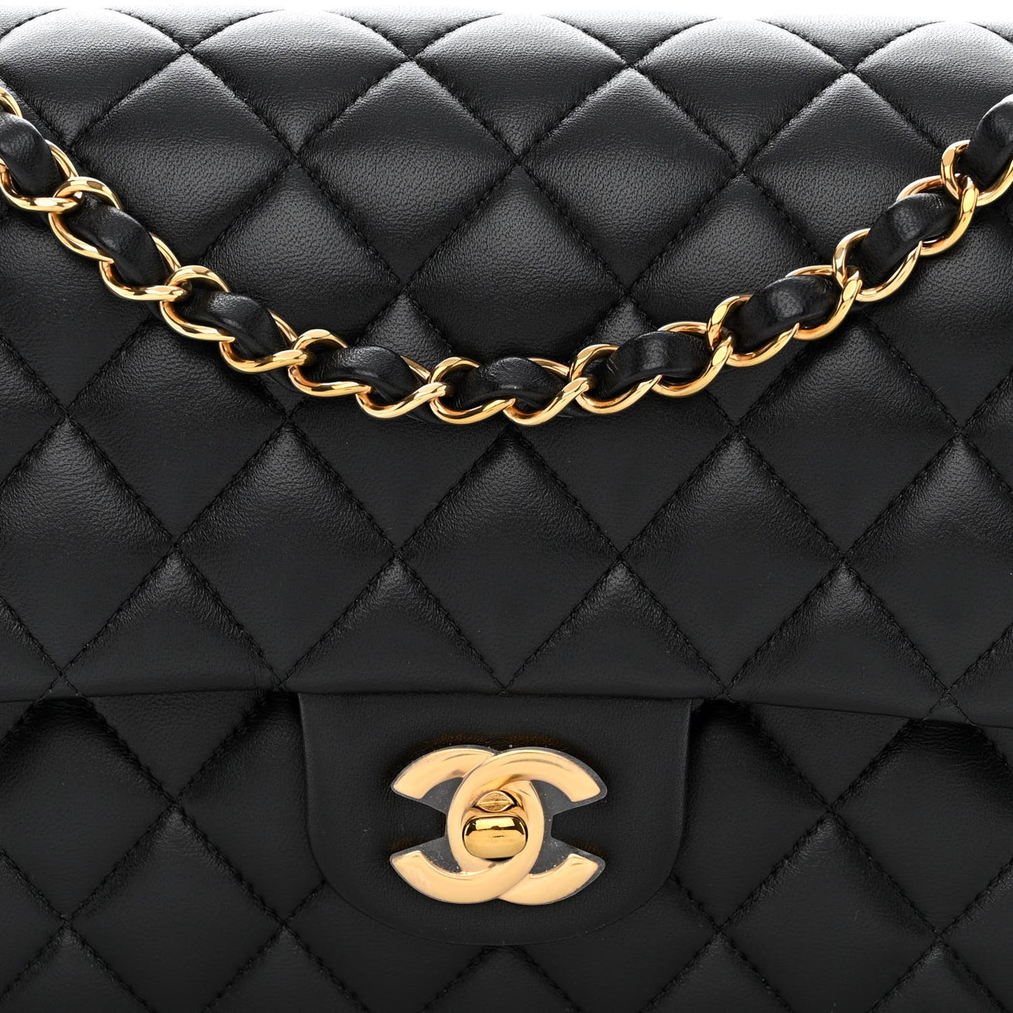 Lambskin Quilted Medium Double Flap Black
