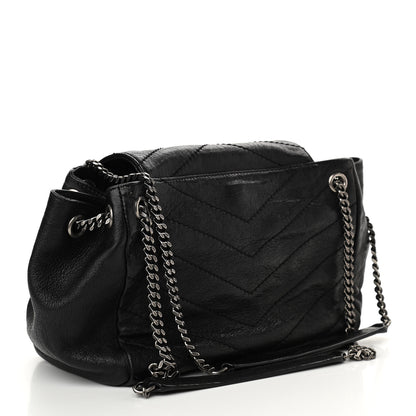 Saint Laurent Pebbled Lambskin Chevron Monogram Small Nolita Black 3 of 12