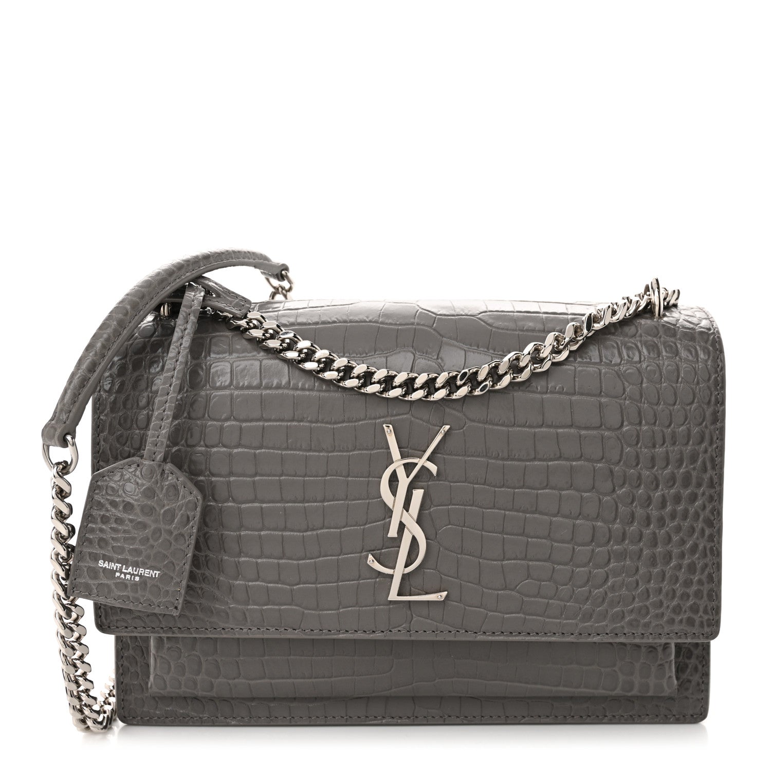 Saint Laurent Calfskin Crocodile Embossed Medium Monogram Sunset Fog 1 of 14