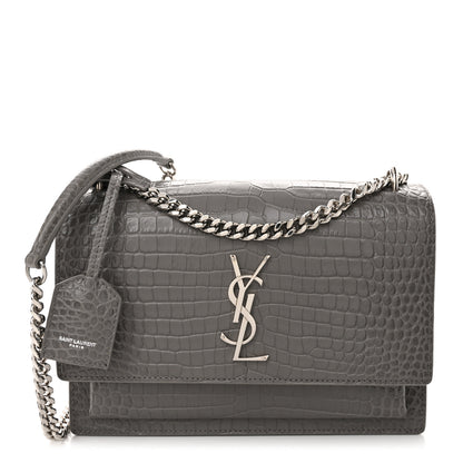 Saint Laurent Calfskin Crocodile Embossed Medium Monogram Sunset Fog 1 of 14