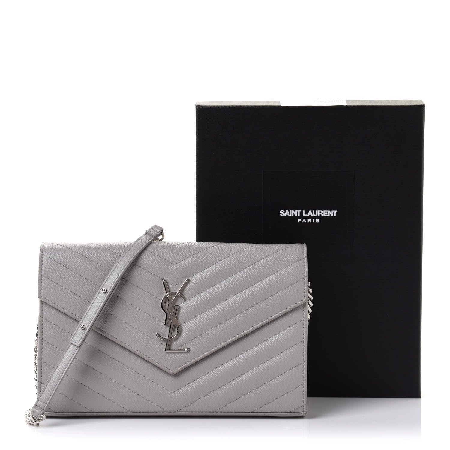 Saint Laurent Grain De Poudre Matelasse Chevron Monogram Chain Wallet Souris 10 of 10