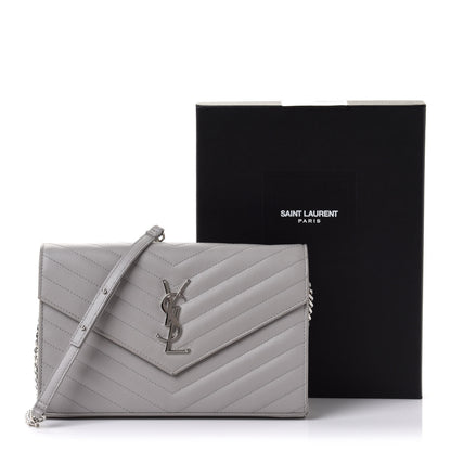 Saint Laurent Grain De Poudre Matelasse Chevron Monogram Chain Wallet Souris 10 of 10