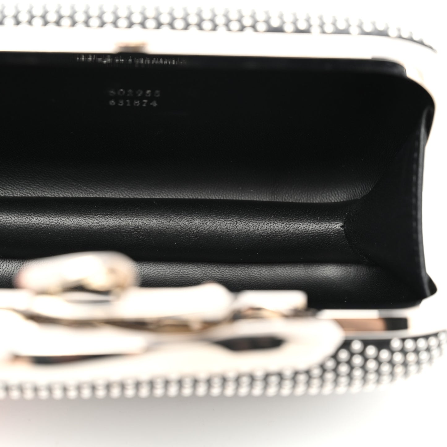 Calfskin Studded Skull Four Ring Knuckle Clutch Black
