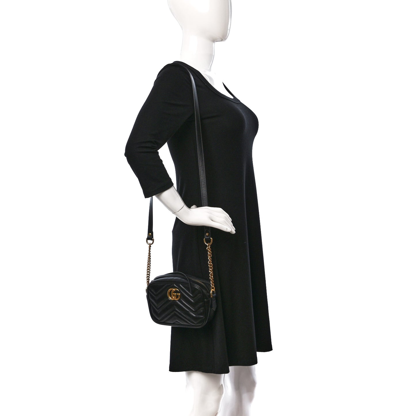 Calfskin Matelasse Mini GG Marmont Chain Shoulder Bag Black