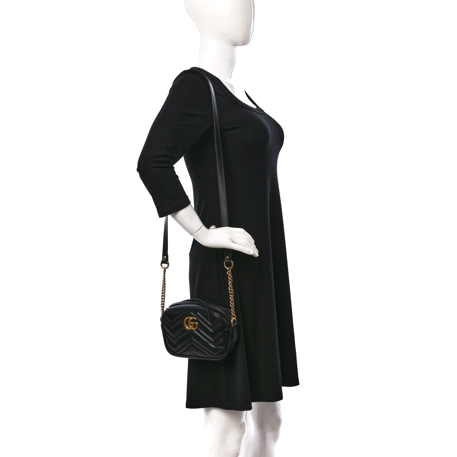 Gucci Calfskin Matelasse Mini GG Marmont Chain Shoulder Bag Black 2 of 9