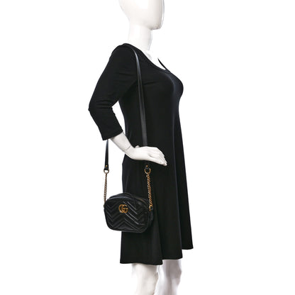 Gucci Calfskin Matelasse Mini GG Marmont Chain Shoulder Bag Black 2 of 9