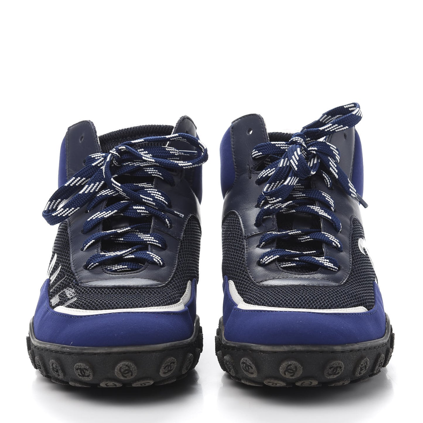 Calfskin Mesh Lycra Womens Logo High Top Sneakers 36.5 Blue