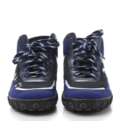 Chanel Calfskin Mesh Lycra Womens Logo High Top Sneakers 36.5 Blue 2 of 10