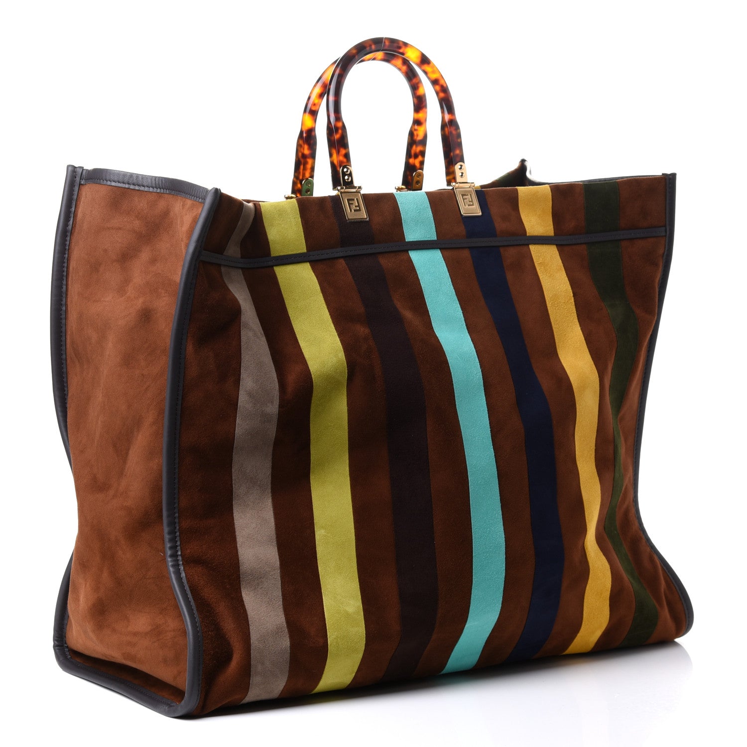Fendi Suede Striped Fendi Sunshine Shopper Tote Brown Multicolor 2 of 4