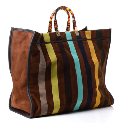Fendi Suede Striped Fendi Sunshine Shopper Tote Brown Multicolor 2 of 4