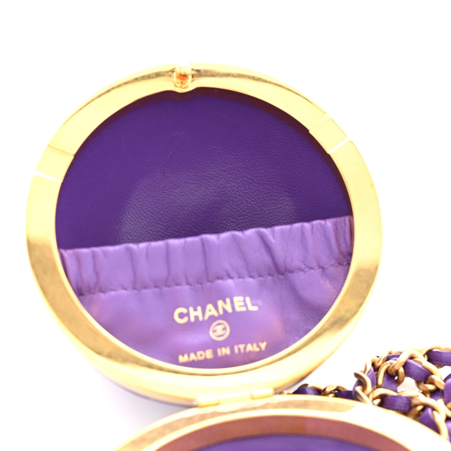 Lambskin Quilted Sphere Minaudiere Chain Clutch Purple