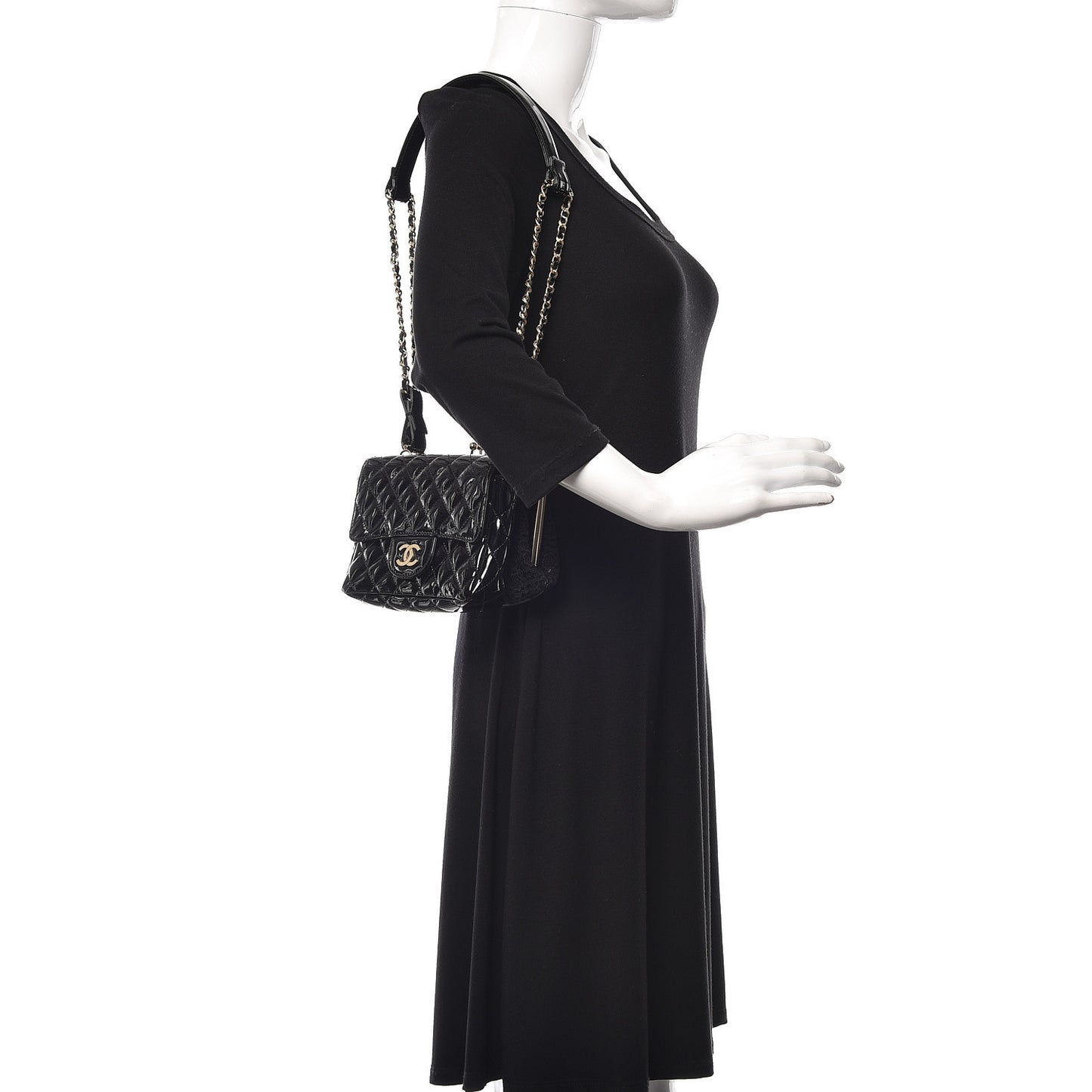 Patent Lace Mini Kiss Lock Double Bag Black