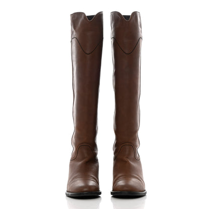 Chanel Calfskin Ascot Knee High CC Boots 36.5 Light Brown 2 of 15