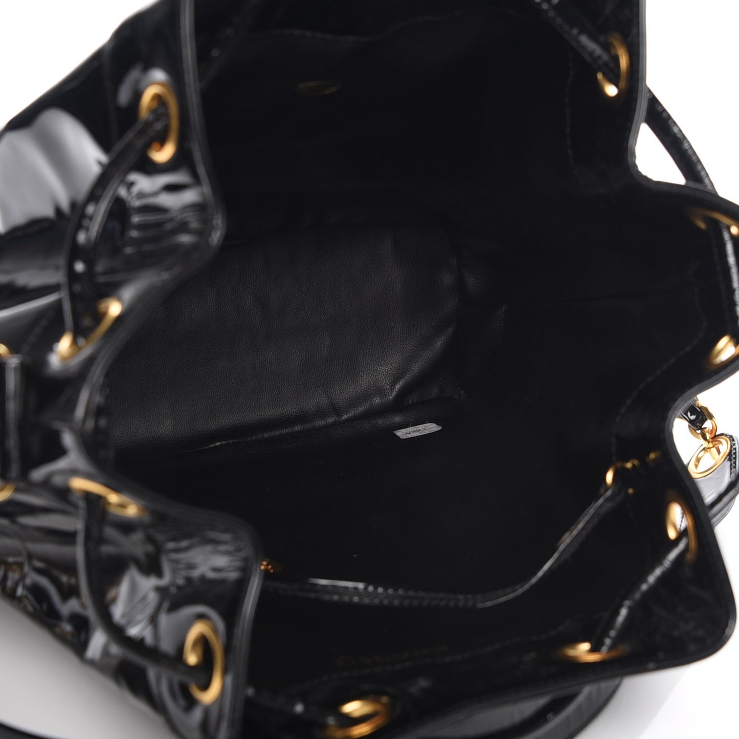 Patent CC Drawstring Shoulder Bag Black