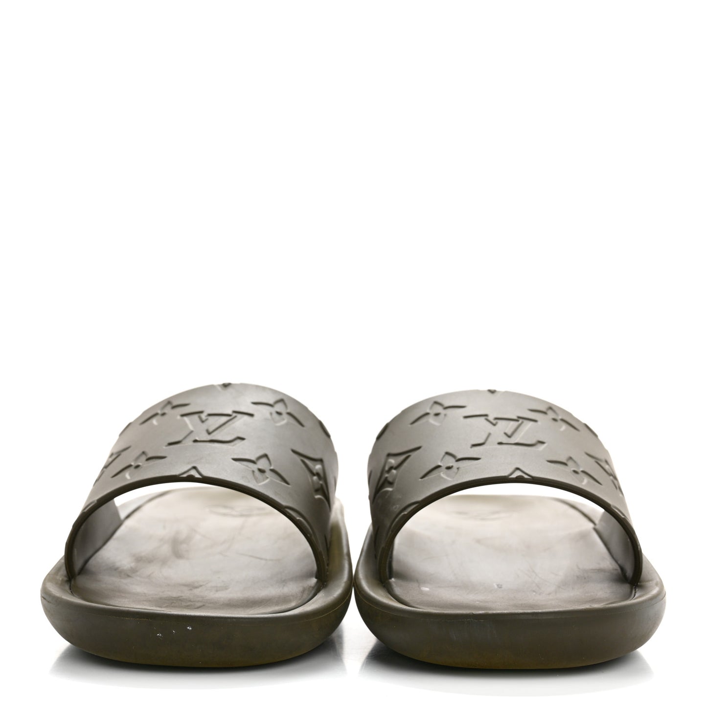 Rubber Monogram Embossed Sunbath Flat Mule 37 Kaki