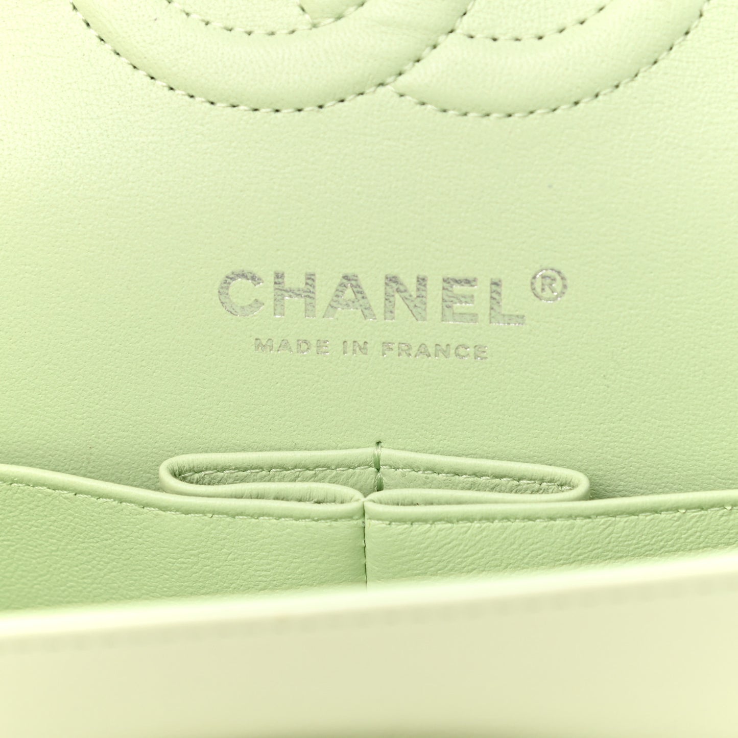 Calfskin Chevron Quilted Medium Double Flap Light Green