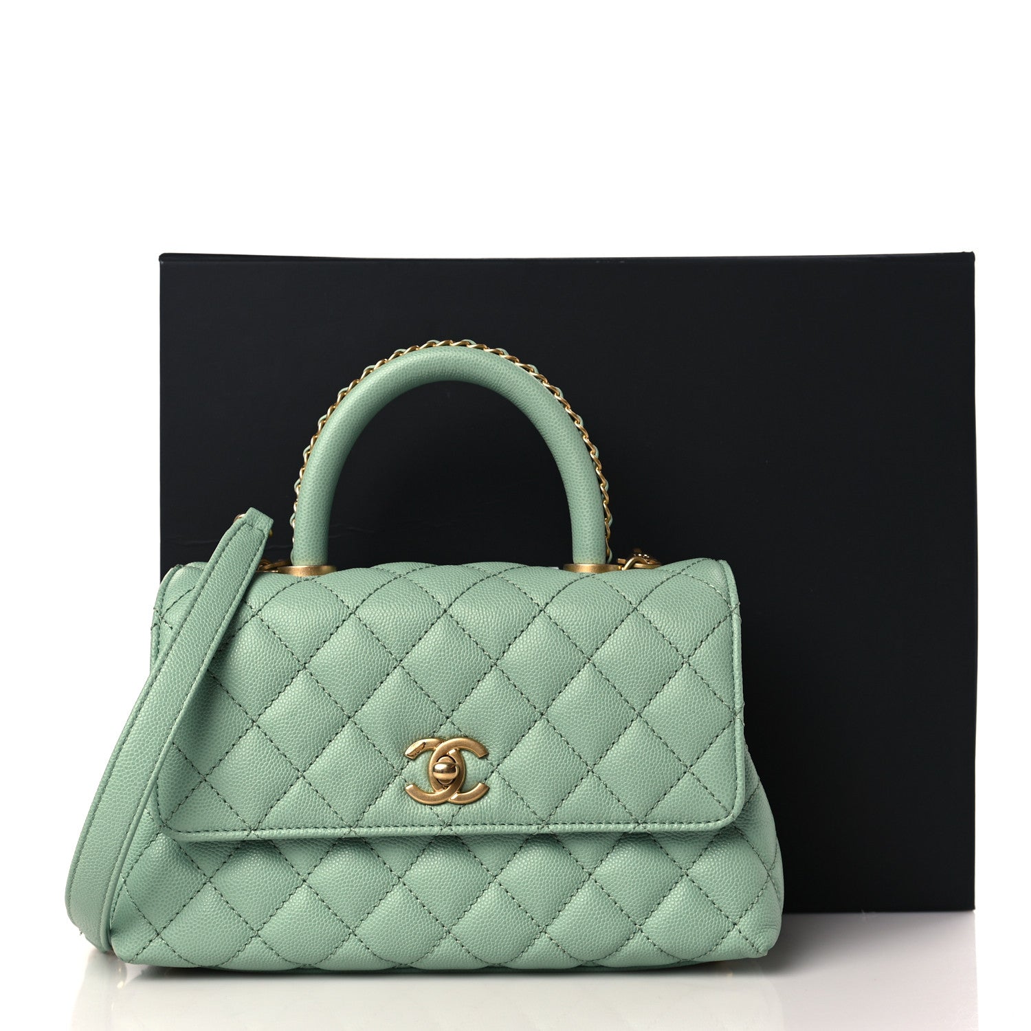 Chanel Caviar Quilted Mini Coco Chain Handle Flap Light Green 9 of 9