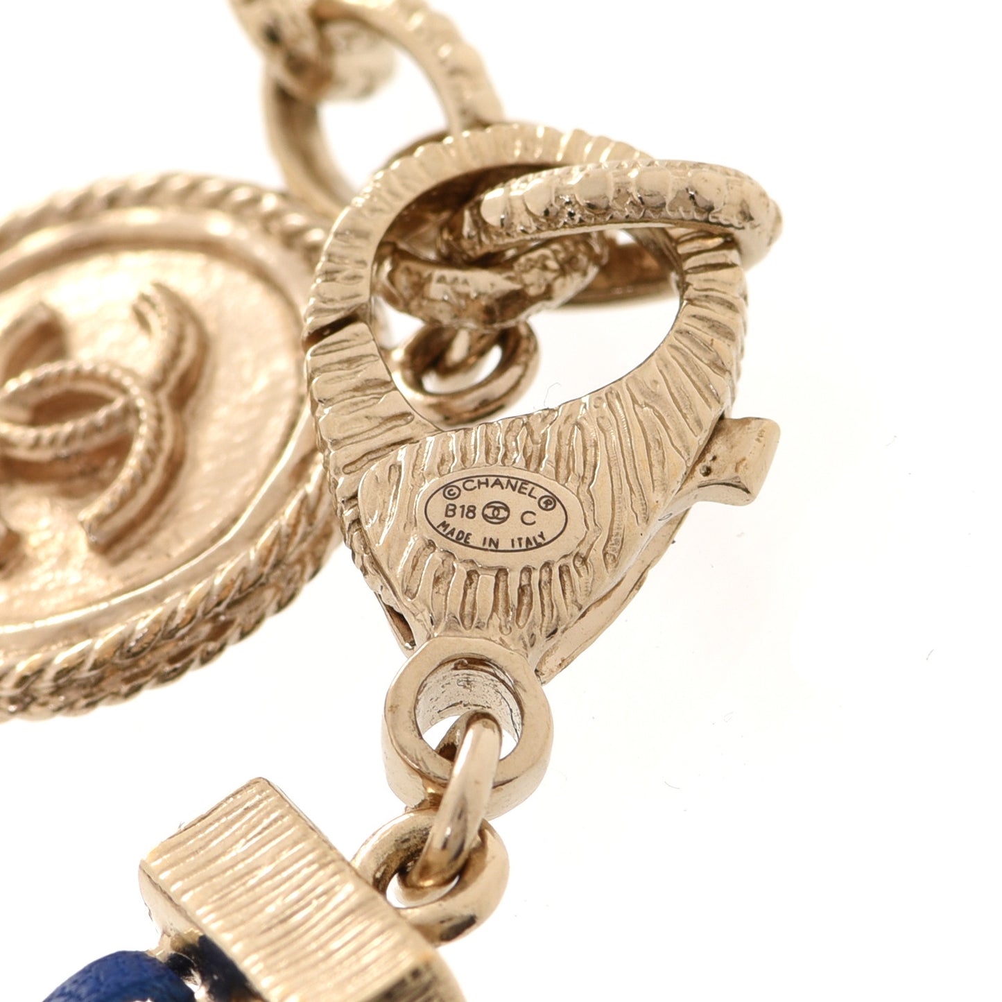 Metal Lambskin CC Chain Link Bracelet Blue